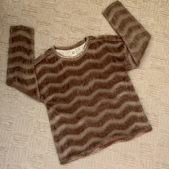 Dylan faux fur pullover sweater chevron stripe brown tan Size XS EUC - Picture 12 of 16